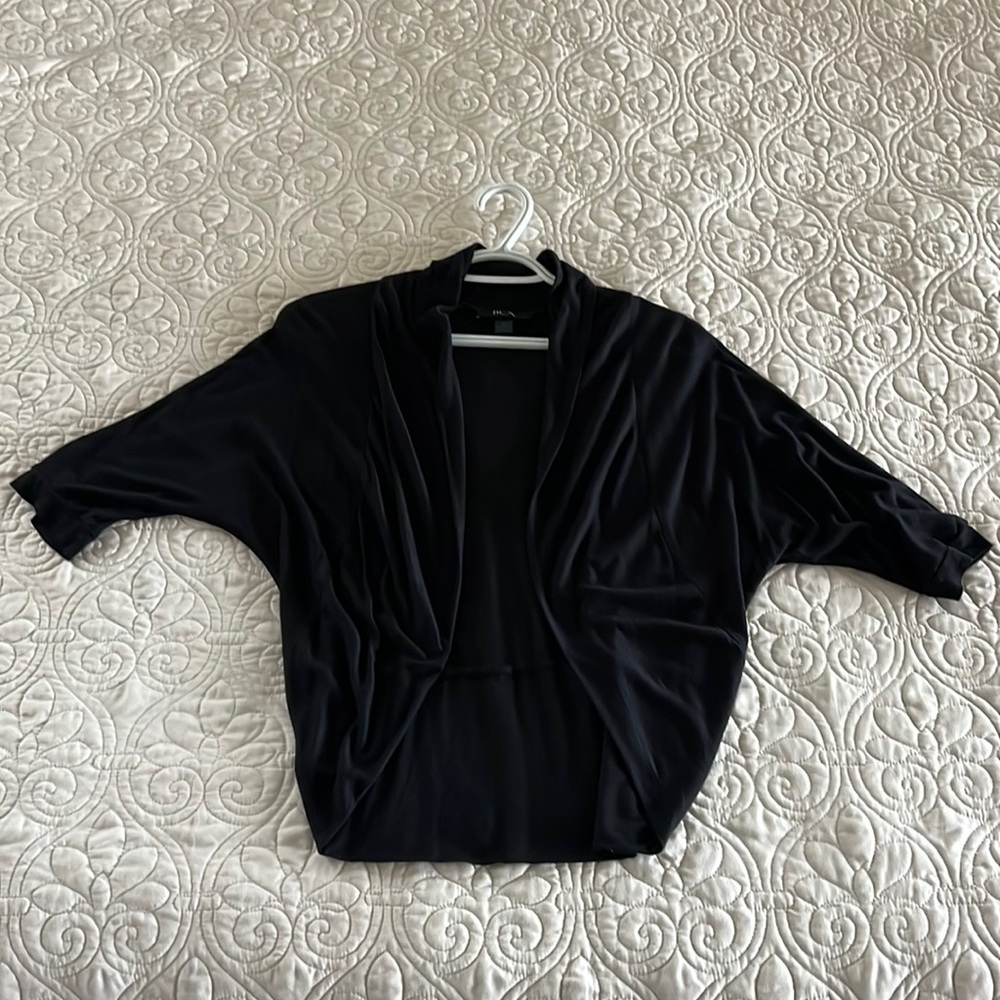 Women’s BCX Stretch Open Front Solid Black Rayon Cropped Cover Up Size medium